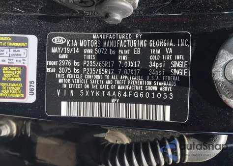 2015 Kia Sorento Lx z USA, uszkodzony, nr VIN 5XYKT4A64FG601053